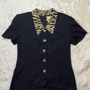 🐆 Vintage 90s Taurus Zebra Collar Mini Dress